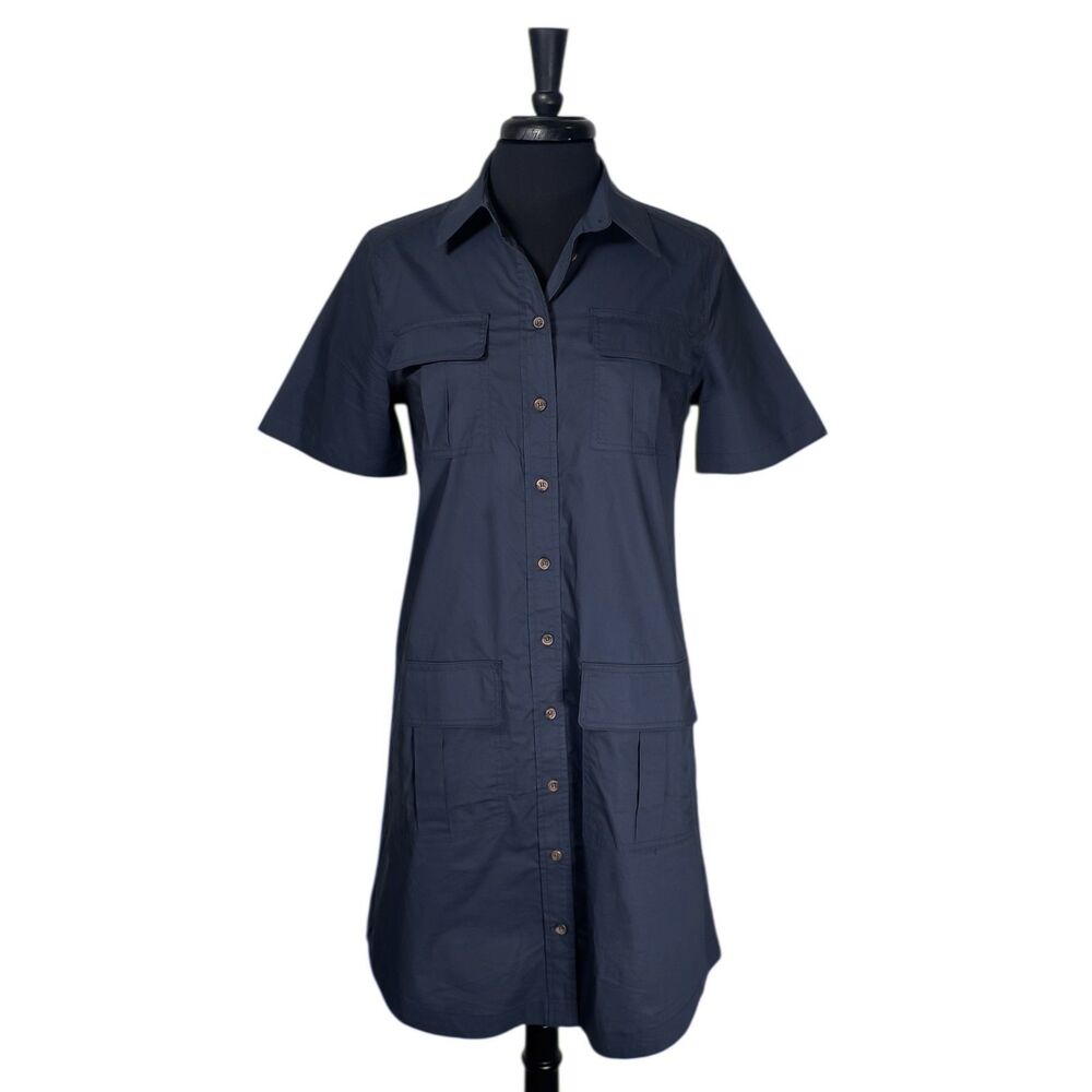 Tuckernuck Womens Shirt Dress L Blue Cotton Utility Safari Button Front NWOT